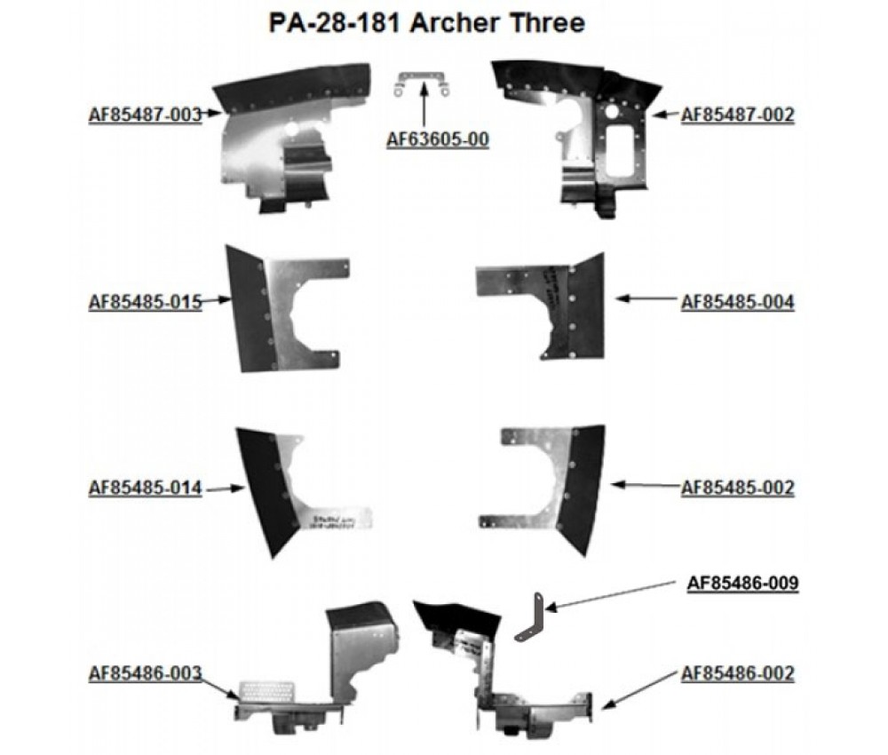 AF85485-004 Pa-28-181-A3 #4 Lh Rear Rocker Cover Baffle Assy Bare Black Seal